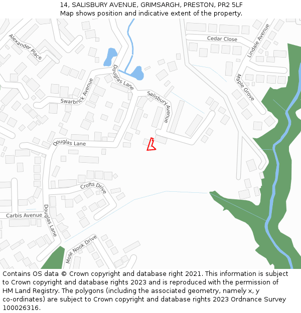 14, SALISBURY AVENUE, GRIMSARGH, PRESTON, PR2 5LF: Location map and indicative extent of plot