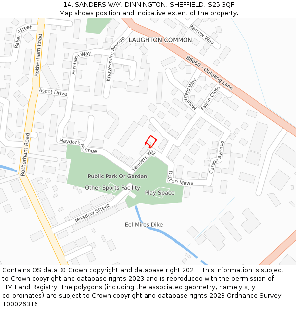 14, SANDERS WAY, DINNINGTON, SHEFFIELD, S25 3QF: Location map and indicative extent of plot