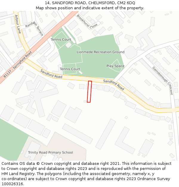 14, SANDFORD ROAD, CHELMSFORD, CM2 6DQ: Location map and indicative extent of plot