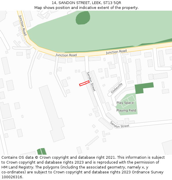 14, SANDON STREET, LEEK, ST13 5QR: Location map and indicative extent of plot