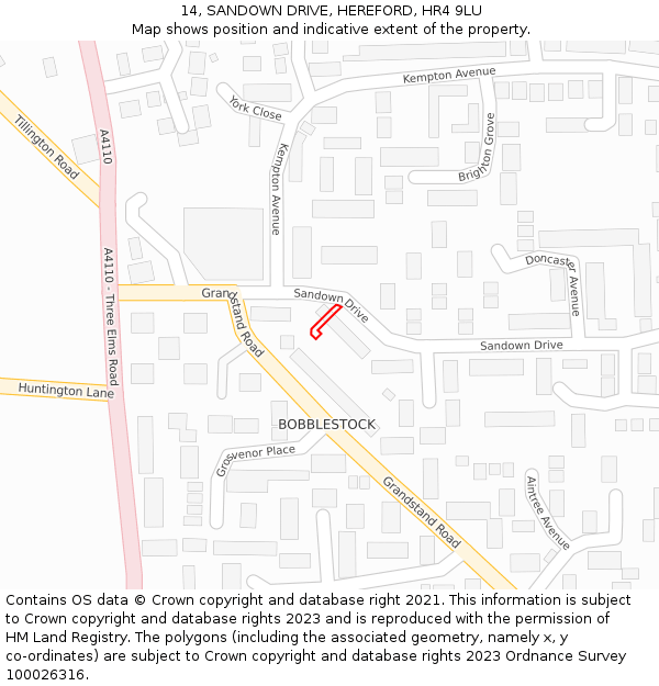 14, SANDOWN DRIVE, HEREFORD, HR4 9LU: Location map and indicative extent of plot