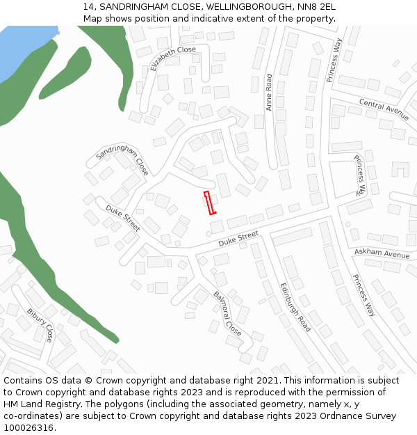 14, SANDRINGHAM CLOSE, WELLINGBOROUGH, NN8 2EL: Location map and indicative extent of plot