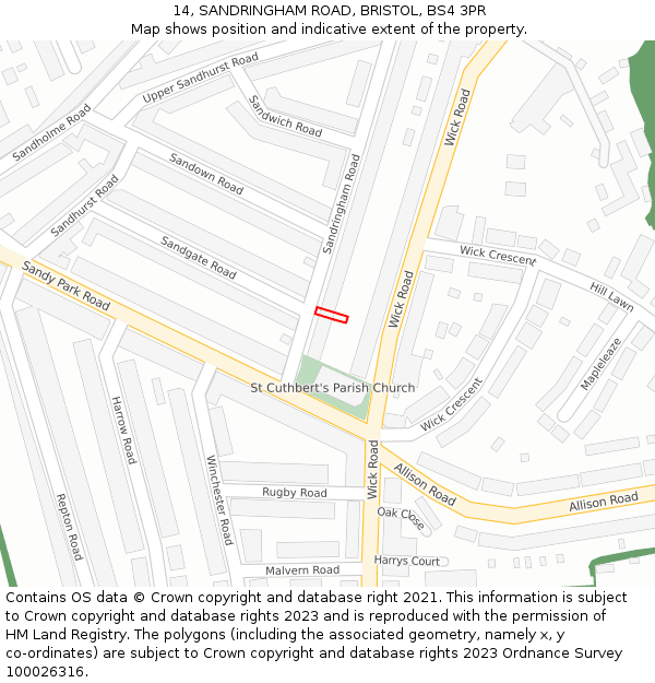 14, SANDRINGHAM ROAD, BRISTOL, BS4 3PR: Location map and indicative extent of plot