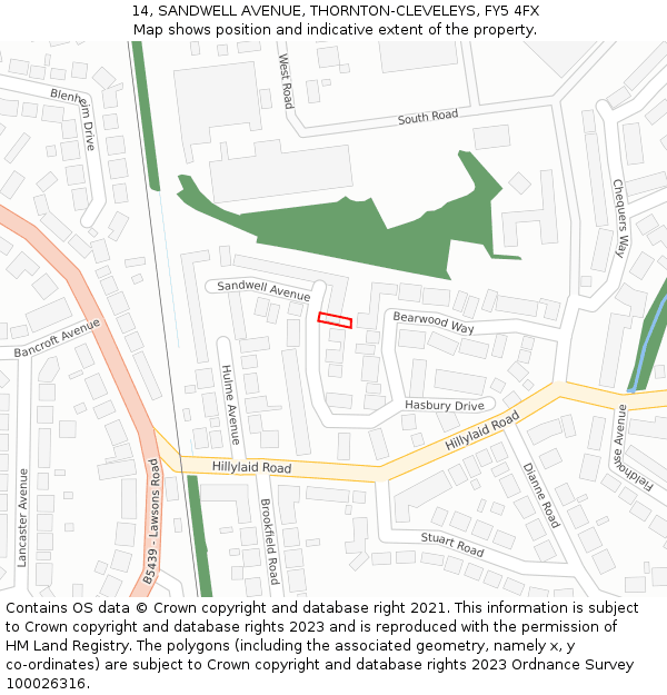 14, SANDWELL AVENUE, THORNTON-CLEVELEYS, FY5 4FX: Location map and indicative extent of plot