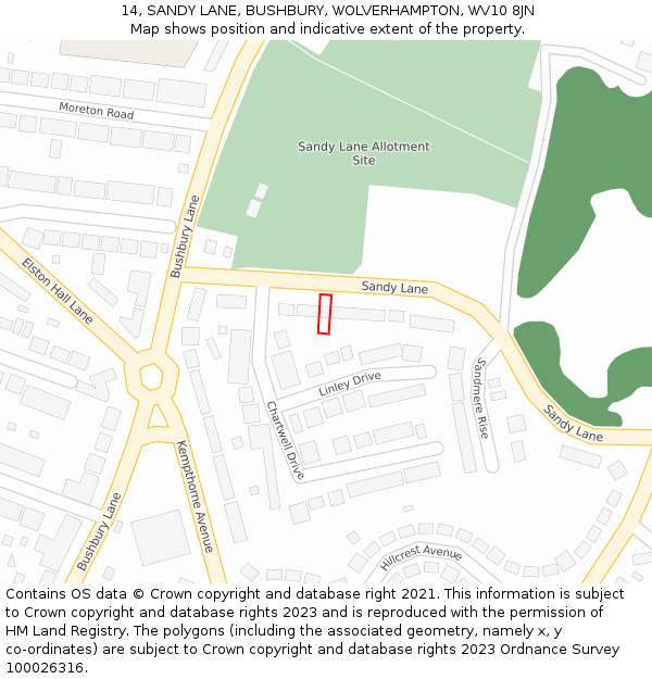 14, SANDY LANE, BUSHBURY, WOLVERHAMPTON, WV10 8JN: Location map and indicative extent of plot
