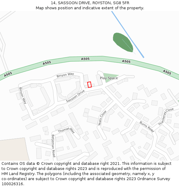 14, SASSOON DRIVE, ROYSTON, SG8 5FR: Location map and indicative extent of plot