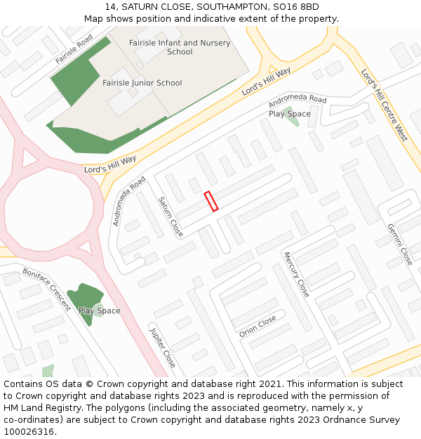 14, SATURN CLOSE, SOUTHAMPTON, SO16 8BD: Location map and indicative extent of plot