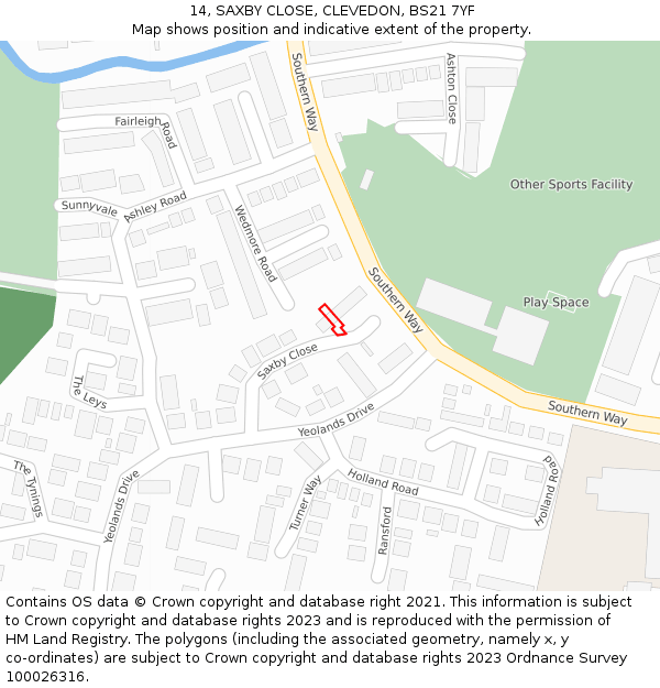 14, SAXBY CLOSE, CLEVEDON, BS21 7YF: Location map and indicative extent of plot