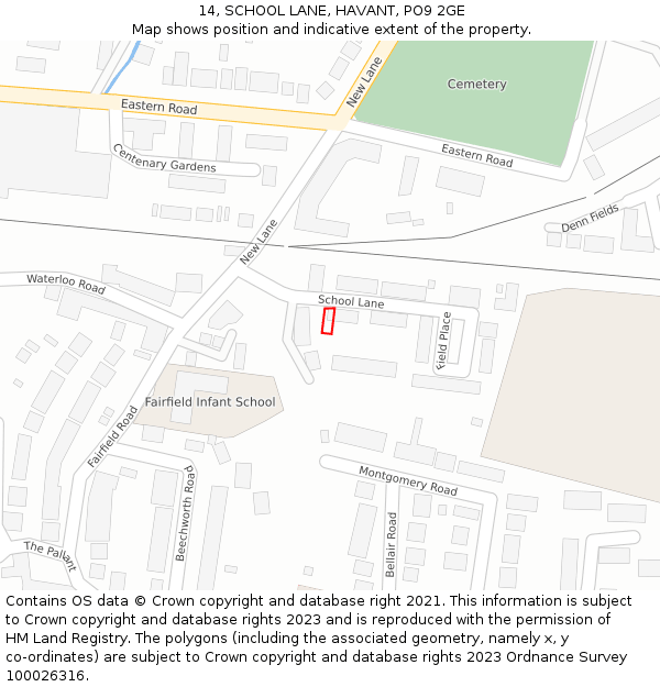14, SCHOOL LANE, HAVANT, PO9 2GE: Location map and indicative extent of plot