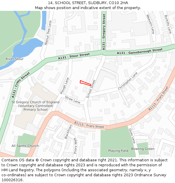 14, SCHOOL STREET, SUDBURY, CO10 2HA: Location map and indicative extent of plot