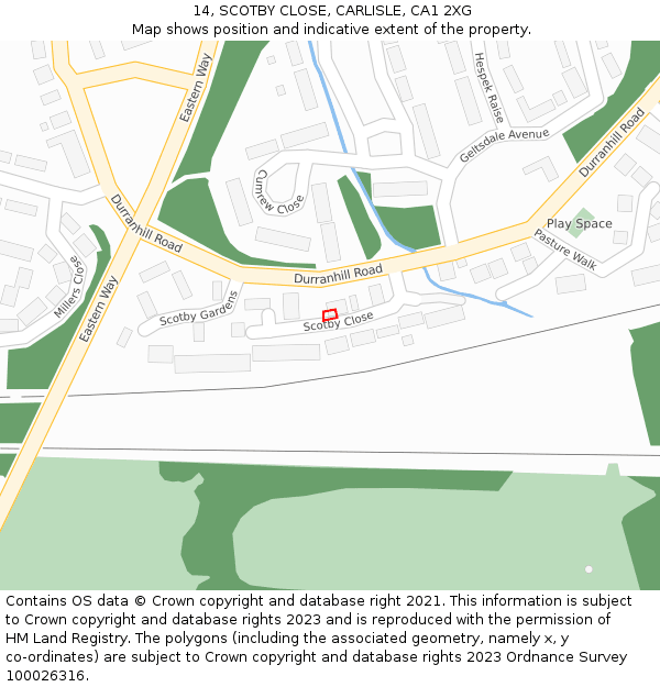 14, SCOTBY CLOSE, CARLISLE, CA1 2XG: Location map and indicative extent of plot