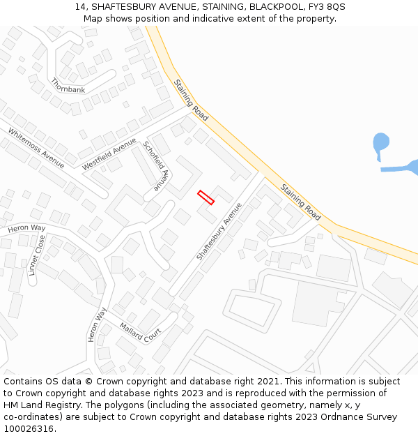 14, SHAFTESBURY AVENUE, STAINING, BLACKPOOL, FY3 8QS: Location map and indicative extent of plot