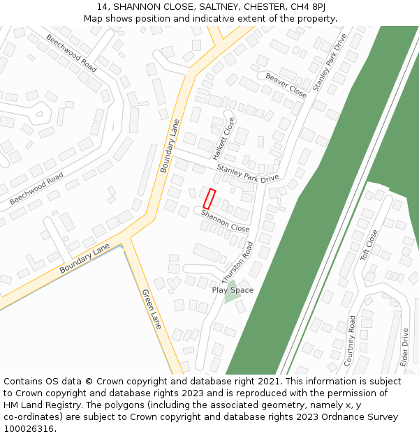 14, SHANNON CLOSE, SALTNEY, CHESTER, CH4 8PJ: Location map and indicative extent of plot