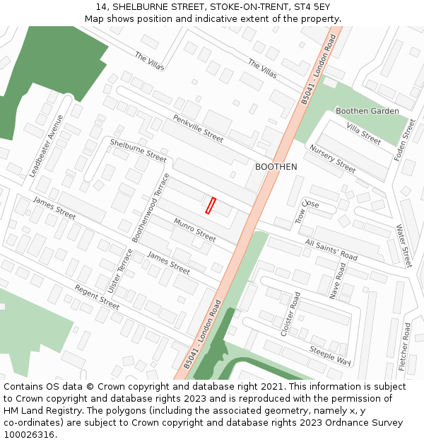 14, SHELBURNE STREET, STOKE-ON-TRENT, ST4 5EY: Location map and indicative extent of plot