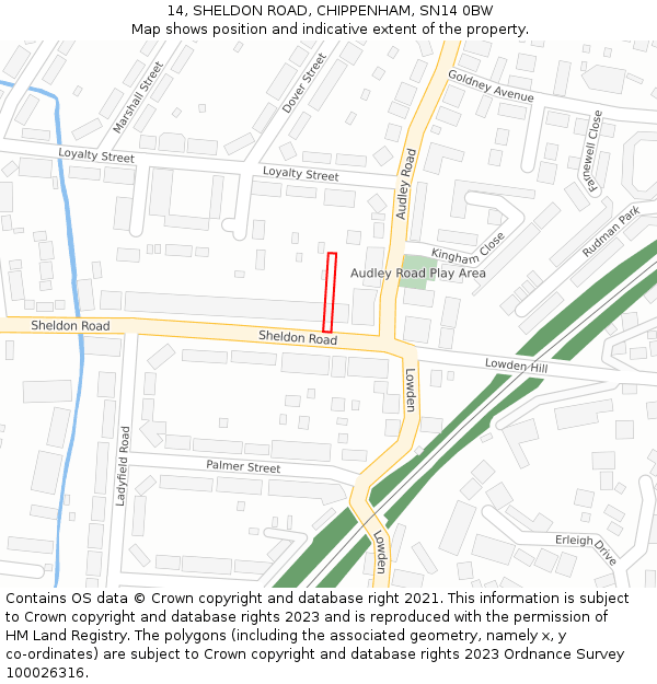 14, SHELDON ROAD, CHIPPENHAM, SN14 0BW: Location map and indicative extent of plot