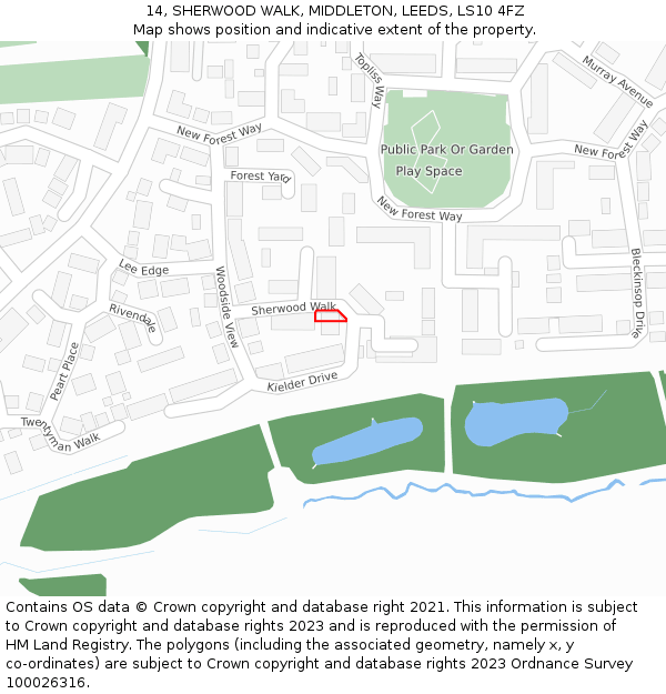 14, SHERWOOD WALK, MIDDLETON, LEEDS, LS10 4FZ: Location map and indicative extent of plot