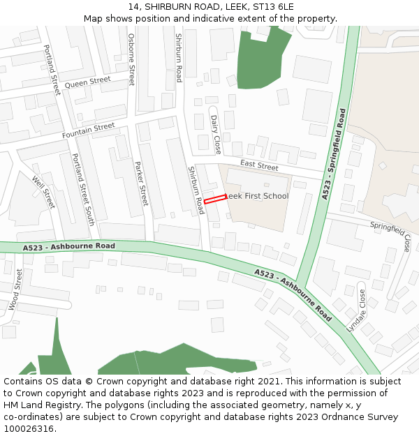 14, SHIRBURN ROAD, LEEK, ST13 6LE: Location map and indicative extent of plot
