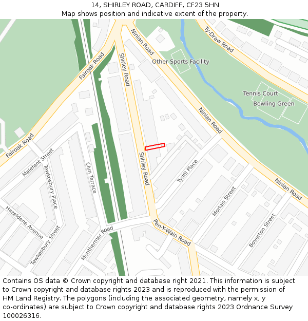 14, SHIRLEY ROAD, CARDIFF, CF23 5HN: Location map and indicative extent of plot