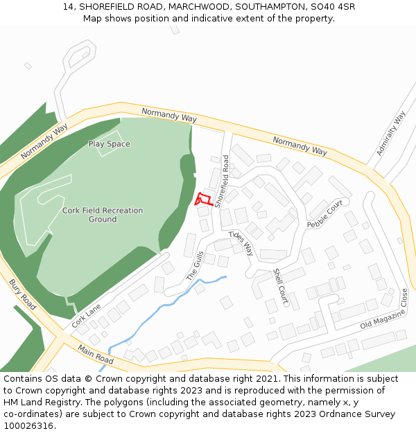 14, SHOREFIELD ROAD, MARCHWOOD, SOUTHAMPTON, SO40 4SR: Location map and indicative extent of plot