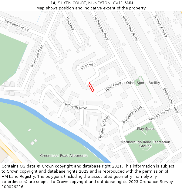 14, SILKEN COURT, NUNEATON, CV11 5NN: Location map and indicative extent of plot