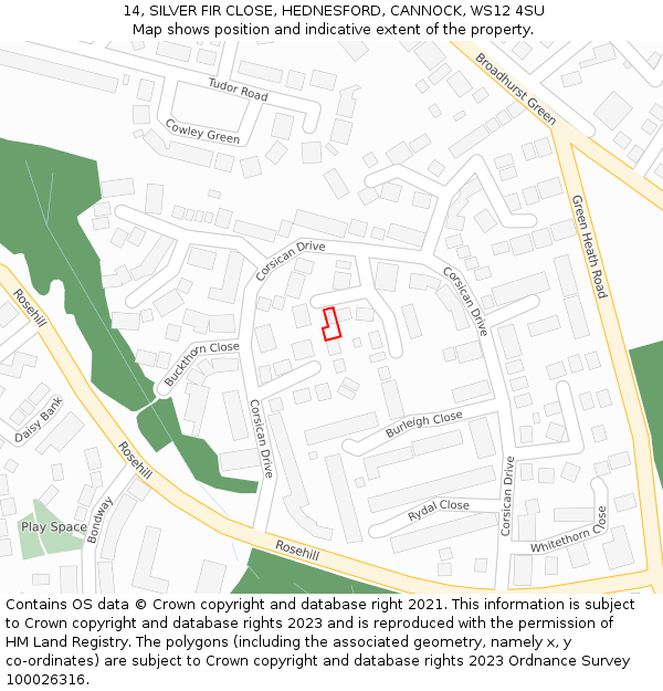 14, SILVER FIR CLOSE, HEDNESFORD, CANNOCK, WS12 4SU: Location map and indicative extent of plot