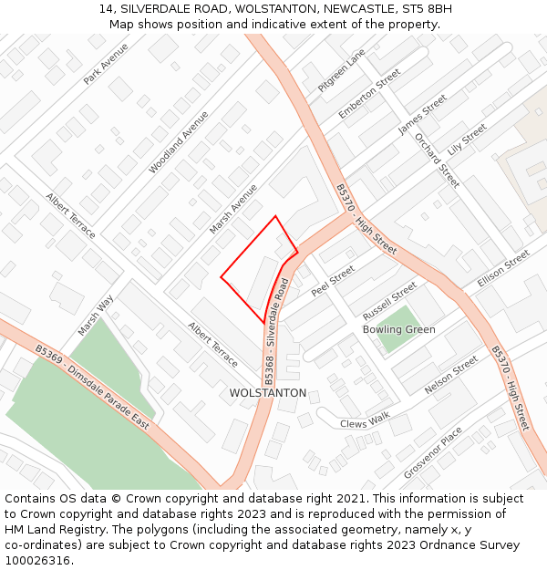 14, SILVERDALE ROAD, WOLSTANTON, NEWCASTLE, ST5 8BH: Location map and indicative extent of plot
