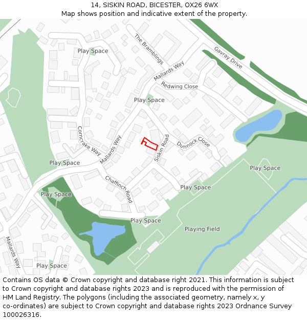 14, SISKIN ROAD, BICESTER, OX26 6WX: Location map and indicative extent of plot