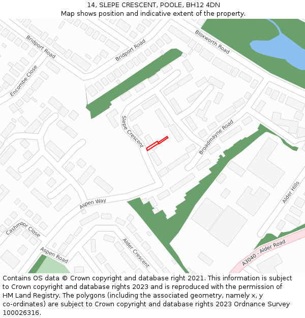 14, SLEPE CRESCENT, POOLE, BH12 4DN: Location map and indicative extent of plot
