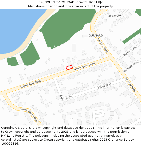14, SOLENT VIEW ROAD, COWES, PO31 8JY: Location map and indicative extent of plot