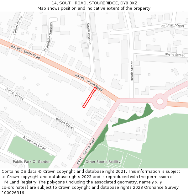 14, SOUTH ROAD, STOURBRIDGE, DY8 3XZ: Location map and indicative extent of plot