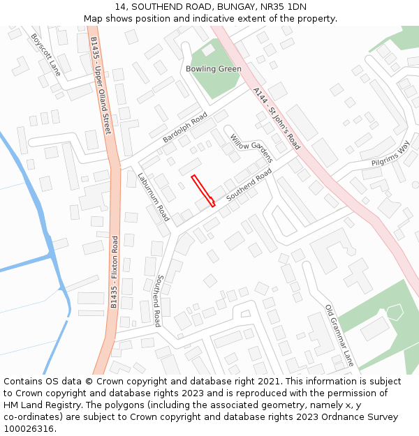 14, SOUTHEND ROAD, BUNGAY, NR35 1DN: Location map and indicative extent of plot
