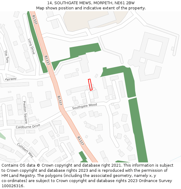 14, SOUTHGATE MEWS, MORPETH, NE61 2BW: Location map and indicative extent of plot