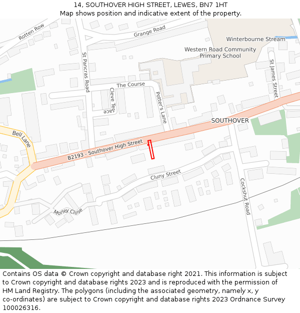 14, SOUTHOVER HIGH STREET, LEWES, BN7 1HT: Location map and indicative extent of plot