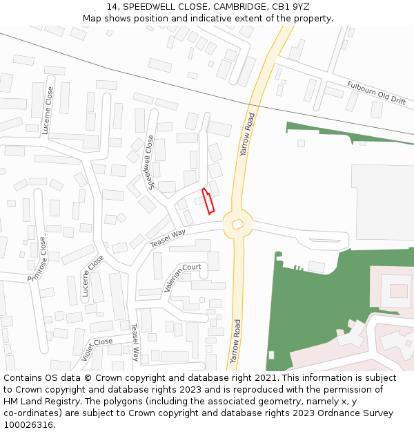 14, SPEEDWELL CLOSE, CAMBRIDGE, CB1 9YZ: Location map and indicative extent of plot