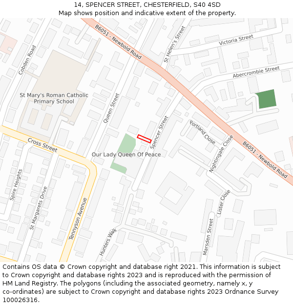 14, SPENCER STREET, CHESTERFIELD, S40 4SD: Location map and indicative extent of plot