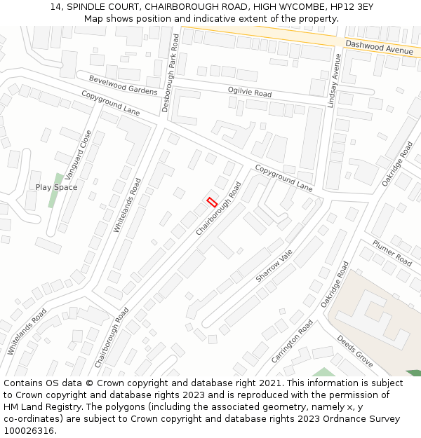 14, SPINDLE COURT, CHAIRBOROUGH ROAD, HIGH WYCOMBE, HP12 3EY: Location map and indicative extent of plot
