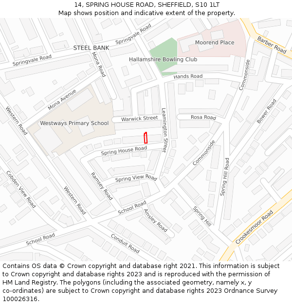 14, SPRING HOUSE ROAD, SHEFFIELD, S10 1LT: Location map and indicative extent of plot