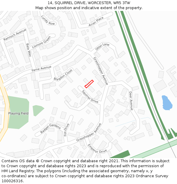 14, SQUIRREL DRIVE, WORCESTER, WR5 3TW: Location map and indicative extent of plot