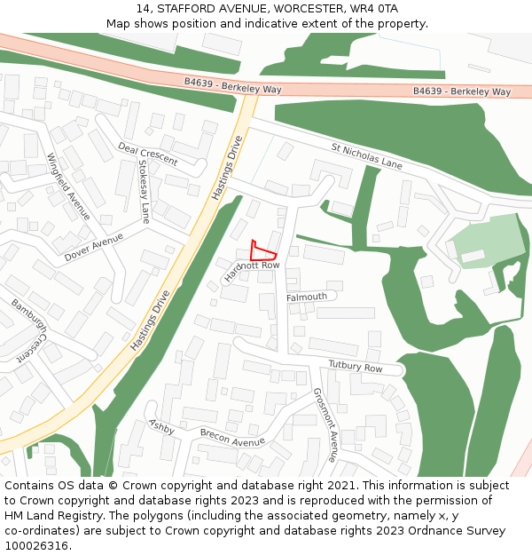 14, STAFFORD AVENUE, WORCESTER, WR4 0TA: Location map and indicative extent of plot