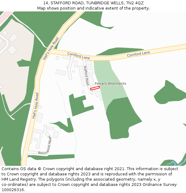 14, STAFFORD ROAD, TUNBRIDGE WELLS, TN2 4QZ: Location map and indicative extent of plot