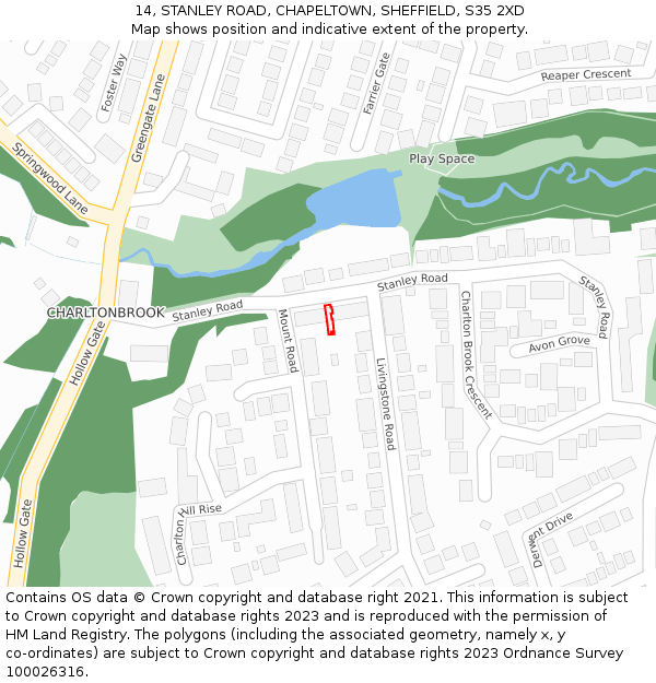 14, STANLEY ROAD, CHAPELTOWN, SHEFFIELD, S35 2XD: Location map and indicative extent of plot