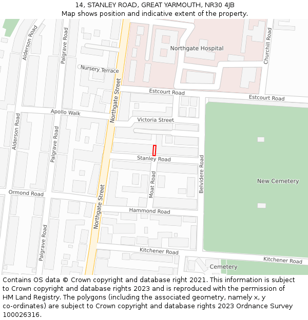 14, STANLEY ROAD, GREAT YARMOUTH, NR30 4JB: Location map and indicative extent of plot