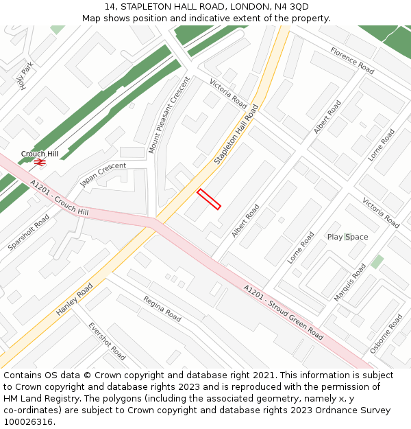 14, STAPLETON HALL ROAD, LONDON, N4 3QD: Location map and indicative extent of plot