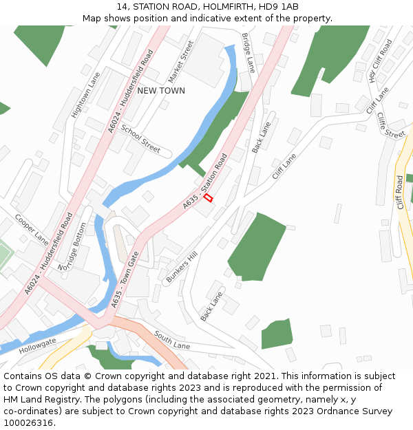 14, STATION ROAD, HOLMFIRTH, HD9 1AB: Location map and indicative extent of plot