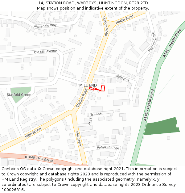 14, STATION ROAD, WARBOYS, HUNTINGDON, PE28 2TD: Location map and indicative extent of plot