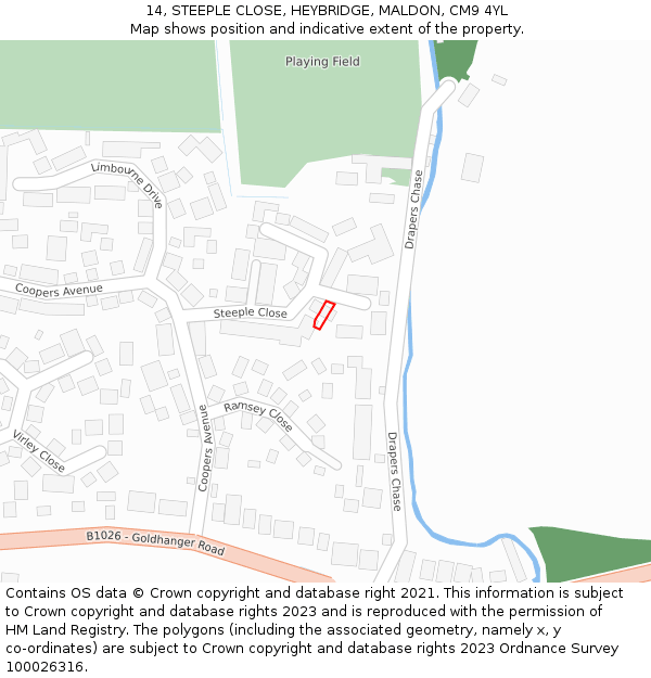 14, STEEPLE CLOSE, HEYBRIDGE, MALDON, CM9 4YL: Location map and indicative extent of plot