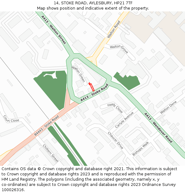 14, STOKE ROAD, AYLESBURY, HP21 7TF: Location map and indicative extent of plot