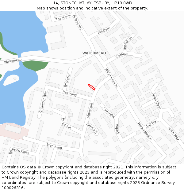 14, STONECHAT, AYLESBURY, HP19 0WD: Location map and indicative extent of plot