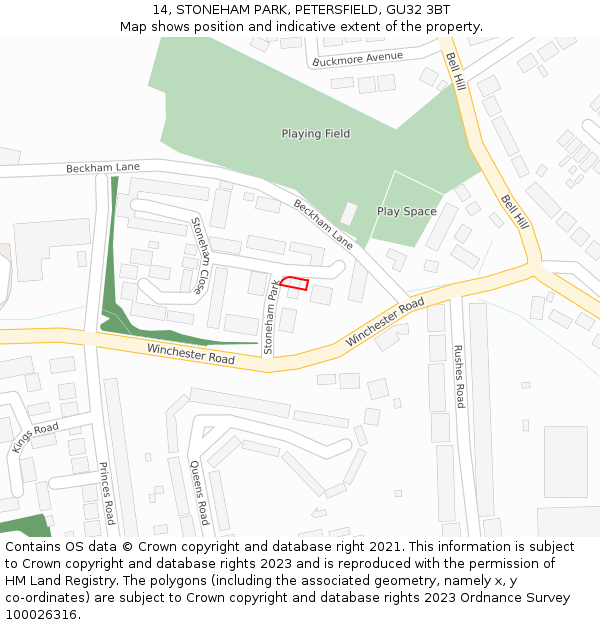 14, STONEHAM PARK, PETERSFIELD, GU32 3BT: Location map and indicative extent of plot