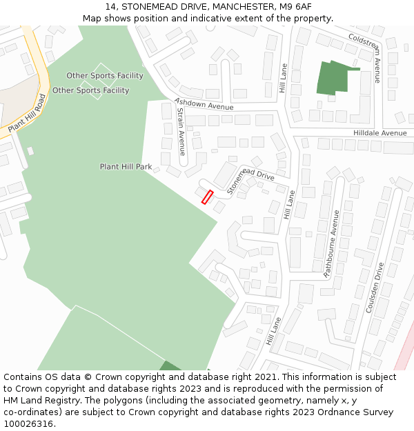 14, STONEMEAD DRIVE, MANCHESTER, M9 6AF: Location map and indicative extent of plot